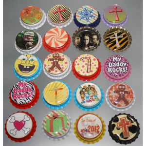 Lot Of 20 Refrigerator Magnets Bottle Caps Colorful Variety Handmade New